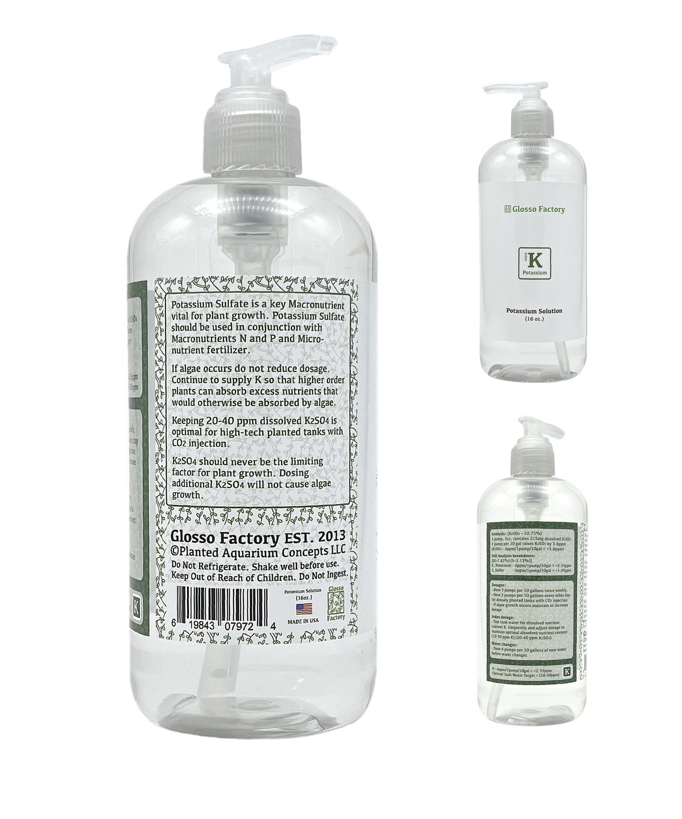 Glosso Factory Potassium Fertilizer, 16oz For Planted Aquariums