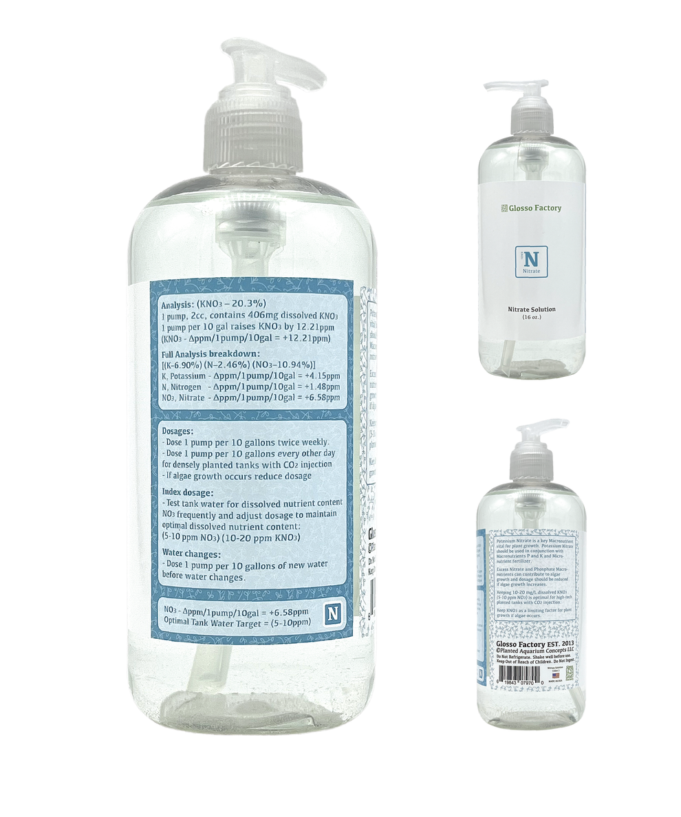 Glosso Factory Nitrate Fertilizer, 16oz For Planted Aquariums